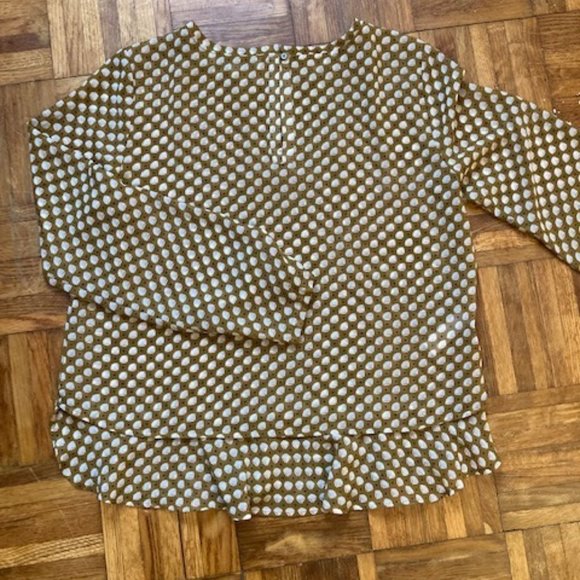 Ann Taylor Loft Tan and White Patterned Flowy Long sleeve Blouse Size Small - Picture 2 of 8
